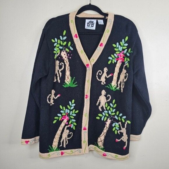 Storybook knits vintage monkey cardigan size L - Picture 1 of 7